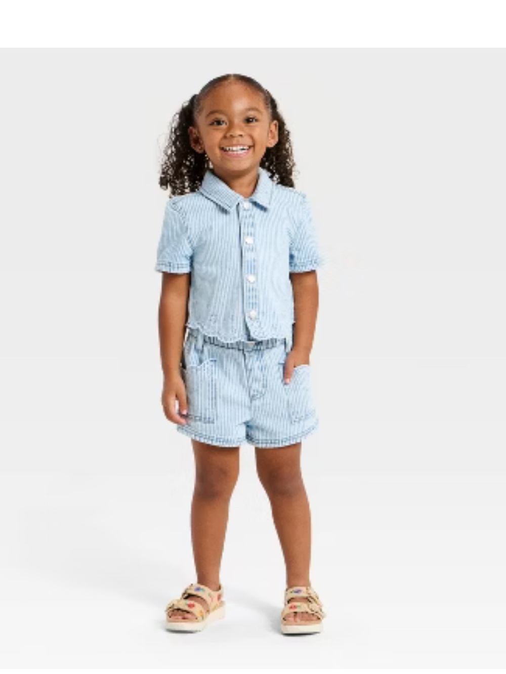 Cat & Jack Toddler Girls Striped Denim Top Size 4T